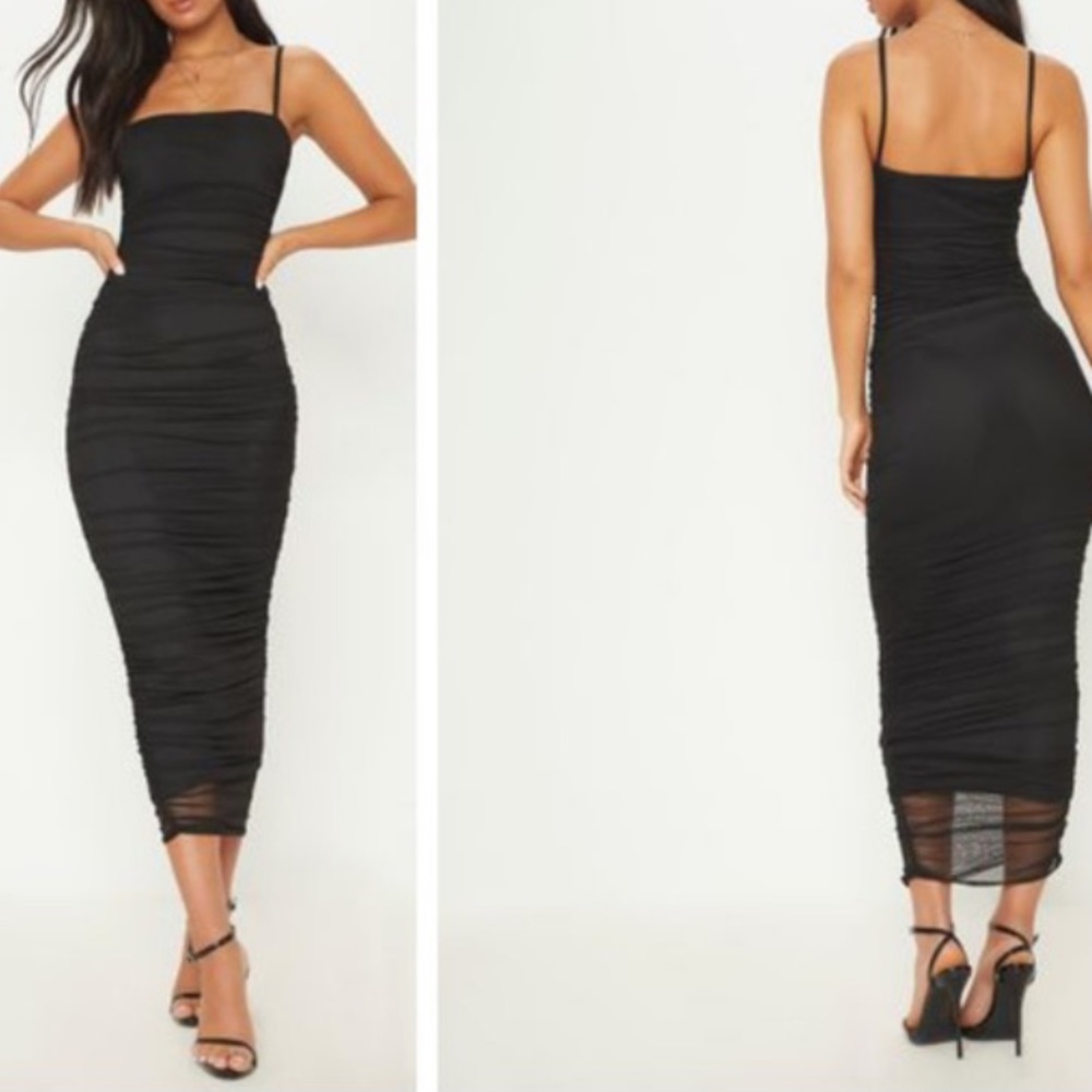 PrettyLittleThing Black Midi Dress